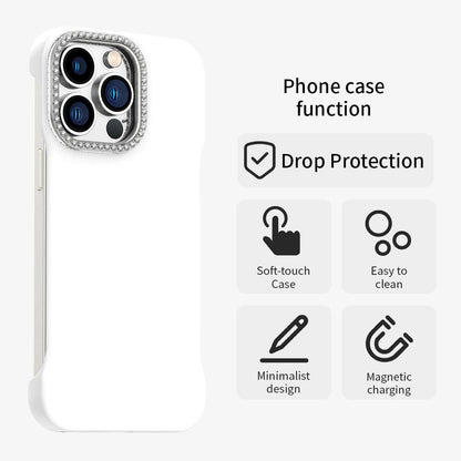 For iPhone 13 Pro Max Candy Diamond Half-frame Frosted PC Hybrid TPU Phone Case - White - EDA009772819A