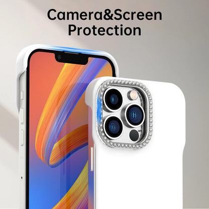 For iPhone 13 Pro Max Candy Diamond Half-frame Frosted PC Hybrid TPU Phone Case - White - EDA009772819A