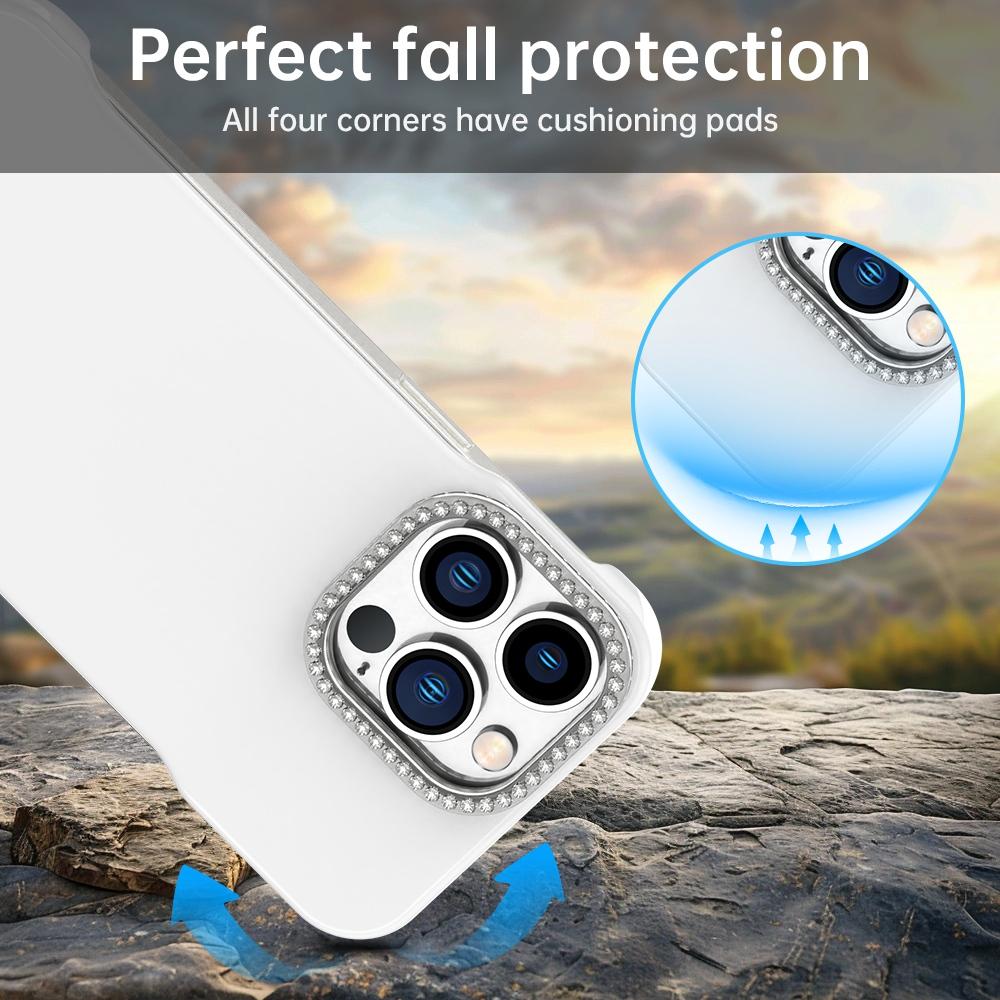 For iPhone 13 Pro Max Candy Diamond Half-frame Frosted PC Hybrid TPU Phone Case - White - EDA009772819A