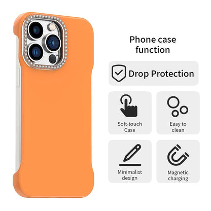 For iPhone 13 Pro Max Candy Diamond Half-frame Frosted PC Hybrid TPU Phone Case - Orange - EDA009772819B