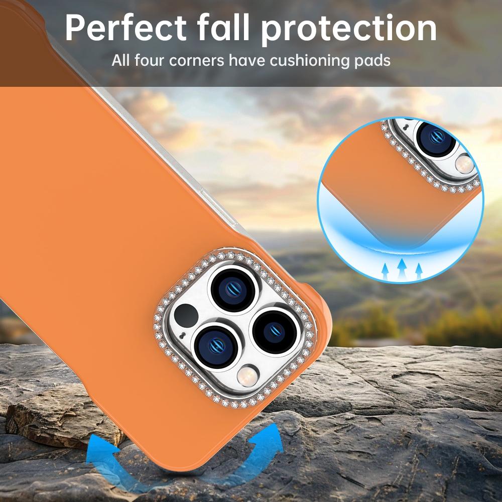 For iPhone 13 Pro Max Candy Diamond Half-frame Frosted PC Hybrid TPU Phone Case - Orange - EDA009772819B