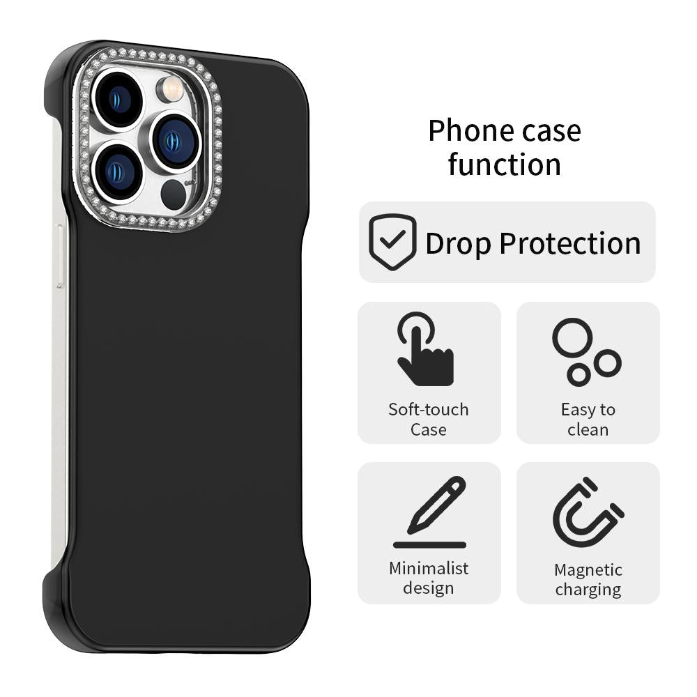 For iPhone 13 Pro Max Candy Diamond Half-frame Frosted PC Hybrid TPU Phone Case - Black - EDA009772819D