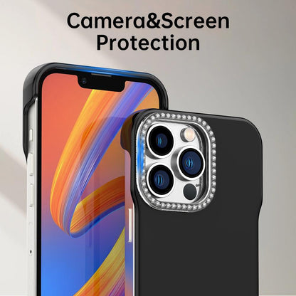 For iPhone 13 Pro Max Candy Diamond Half-frame Frosted PC Hybrid TPU Phone Case - Black - EDA009772819D