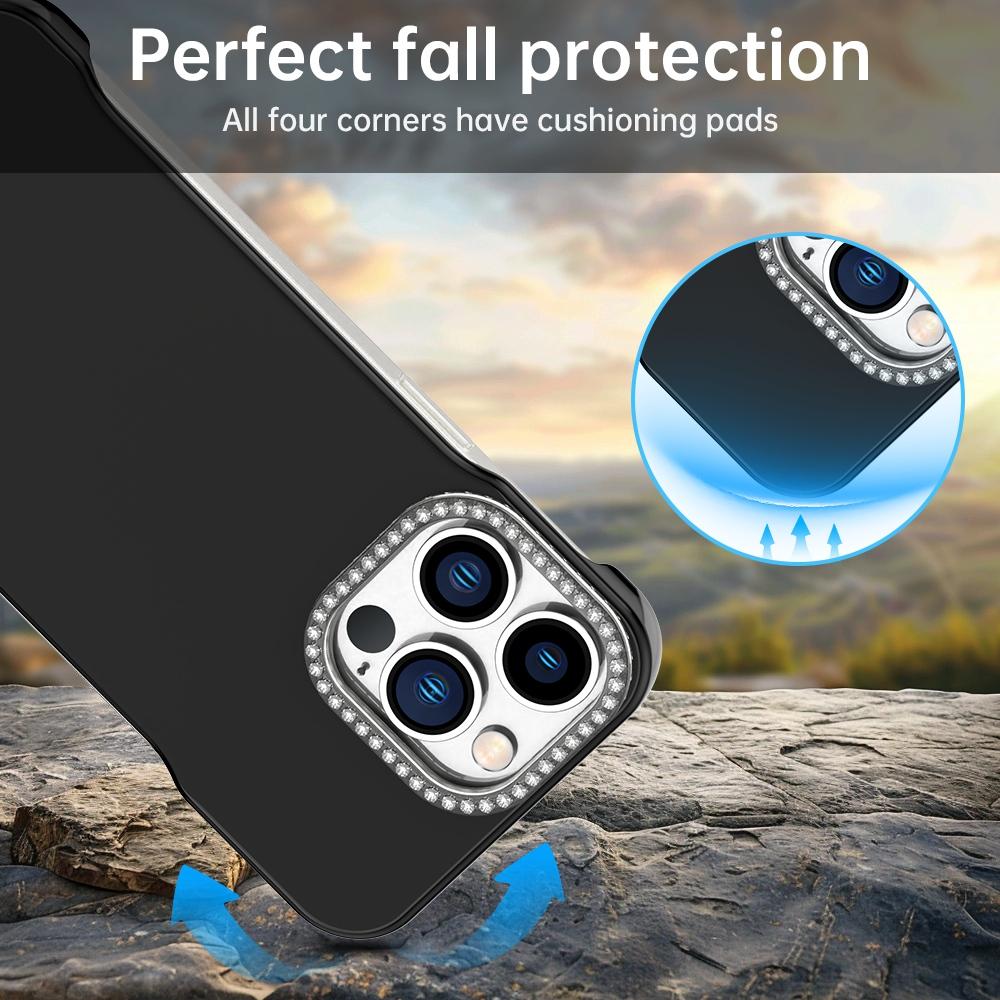 For iPhone 13 Pro Max Candy Diamond Half-frame Frosted PC Hybrid TPU Phone Case - Black - EDA009772819D