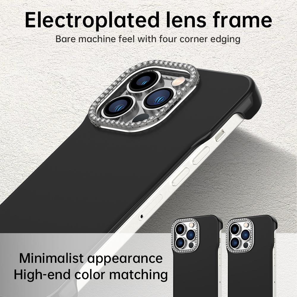 For iPhone 13 Pro Max Candy Diamond Half-frame Frosted PC Hybrid TPU Phone Case - Black - EDA009772819D
