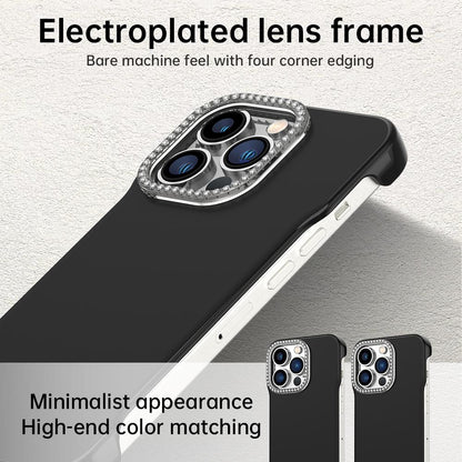 For iPhone 13 Pro Max Candy Diamond Half-frame Frosted PC Hybrid TPU Phone Case - Black - EDA009772819D