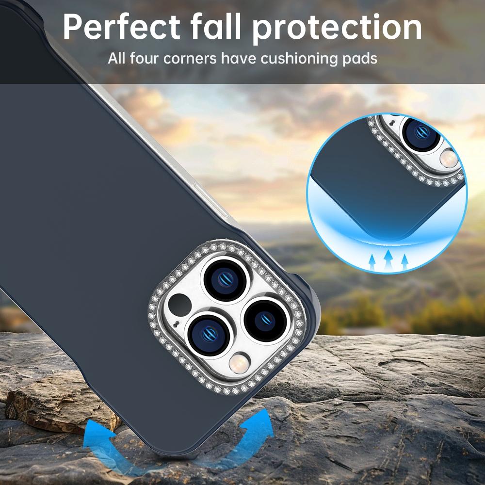 For iPhone 13 Pro Max Candy Diamond Half-frame Frosted PC Hybrid TPU Phone Case - Blue - EDA009772819E