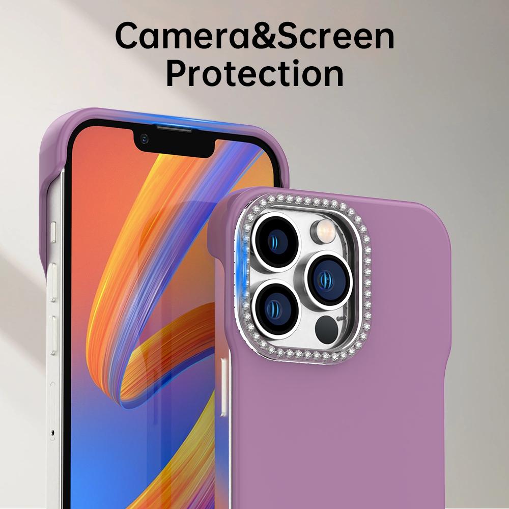 For iPhone 13 Pro Max Candy Diamond Half-frame Frosted PC Hybrid TPU Phone Case - Purple - EDA009772819G