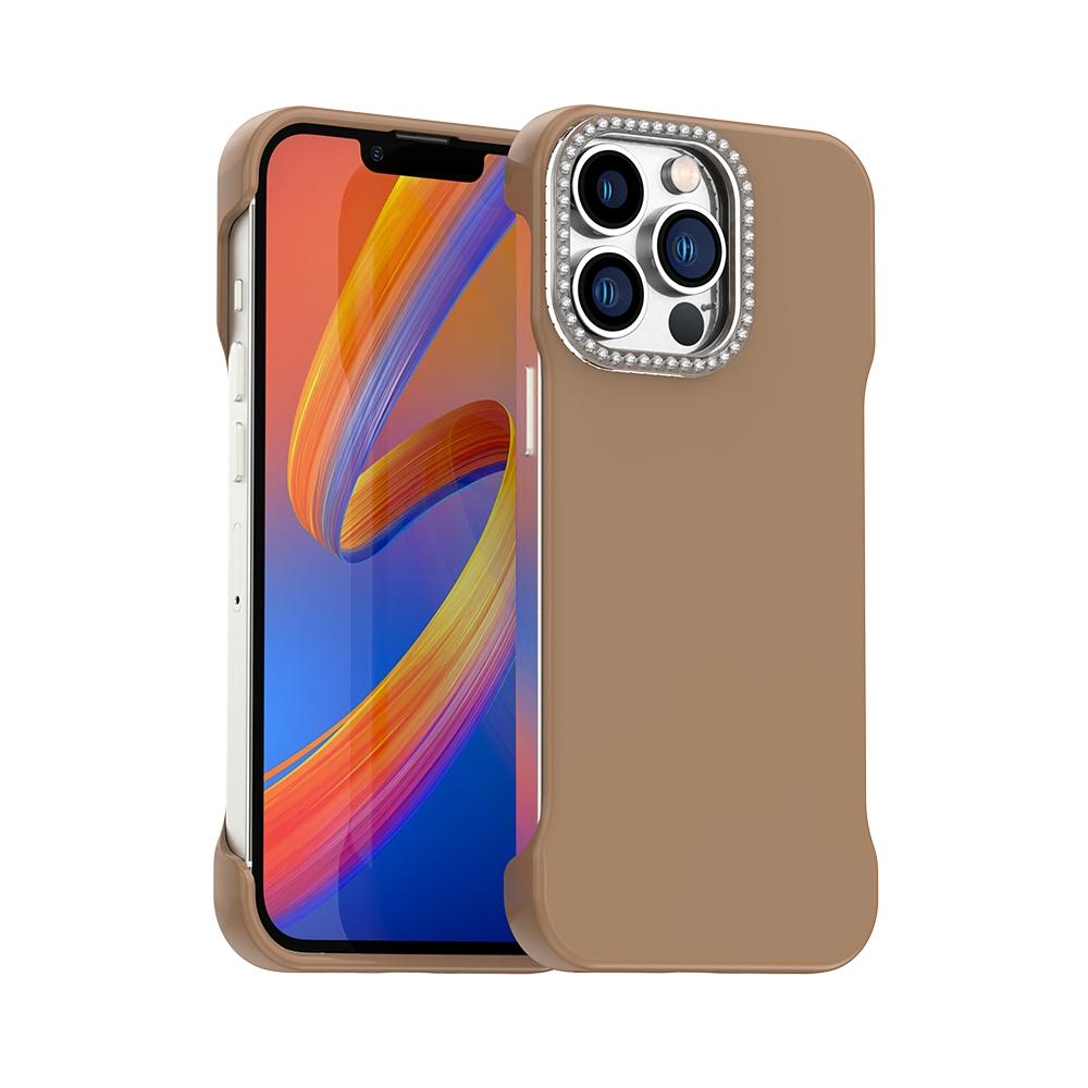 For iPhone 13 Pro Max Candy Diamond Half-frame Frosted PC Hybrid TPU Phone Case - Brown - EDA009772819H