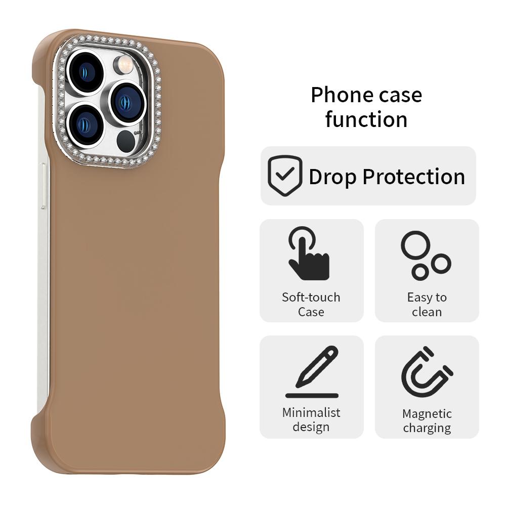 For iPhone 13 Pro Max Candy Diamond Half-frame Frosted PC Hybrid TPU Phone Case - Brown - EDA009772819H