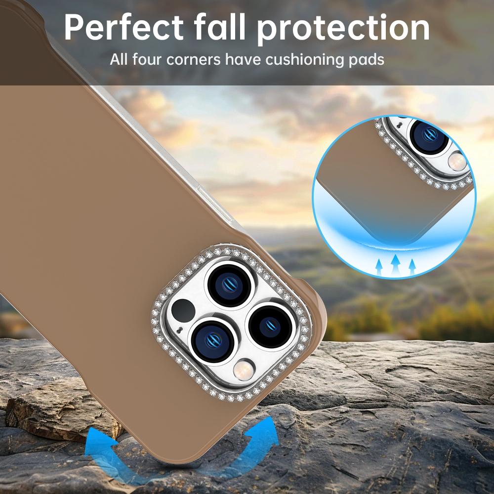 For iPhone 13 Pro Max Candy Diamond Half-frame Frosted PC Hybrid TPU Phone Case - Brown - EDA009772819H