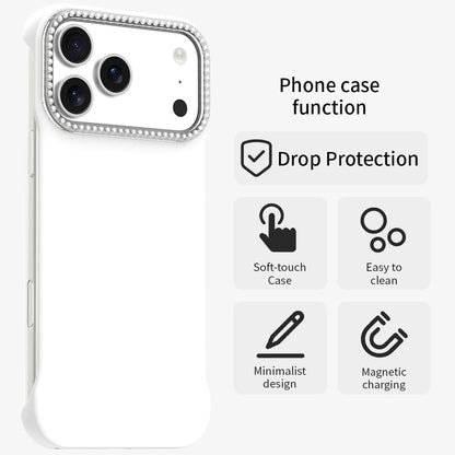 For iPhone 18 Pro / 17 Pro Candy Diamond Half-frame Frosted PC Hybrid TPU Phone Case - White - EDA009772823A