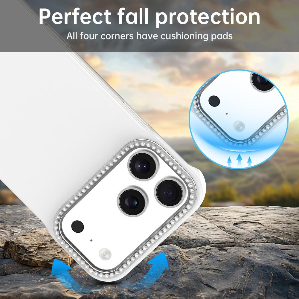 For iPhone 18 Pro / 17 Pro Candy Diamond Half-frame Frosted PC Hybrid TPU Phone Case - White - EDA009772823A