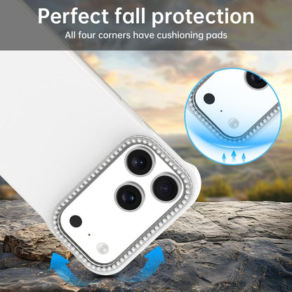 For iPhone 18 Pro / 17 Pro Candy Diamond Half-frame Frosted PC Hybrid TPU Phone Case - White - EDA009772823A