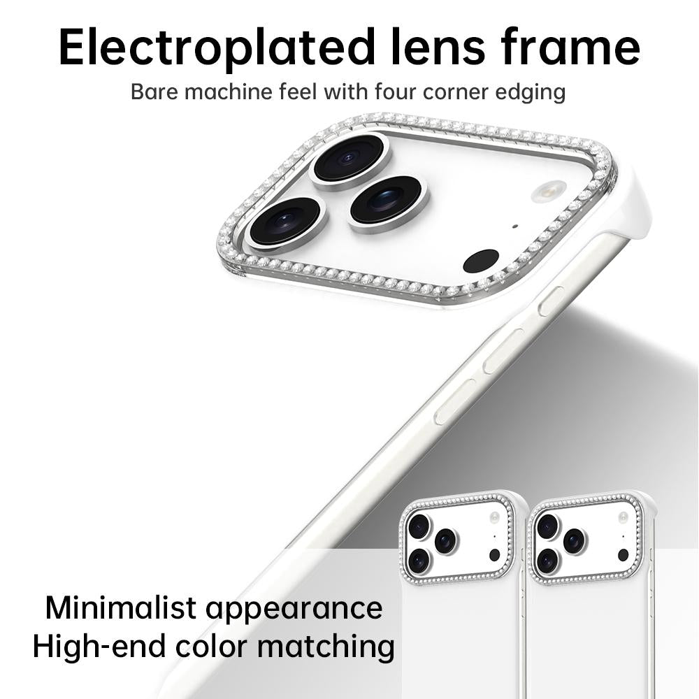 For iPhone 18 Pro / 17 Pro Candy Diamond Half-frame Frosted PC Hybrid TPU Phone Case - White - EDA009772823A