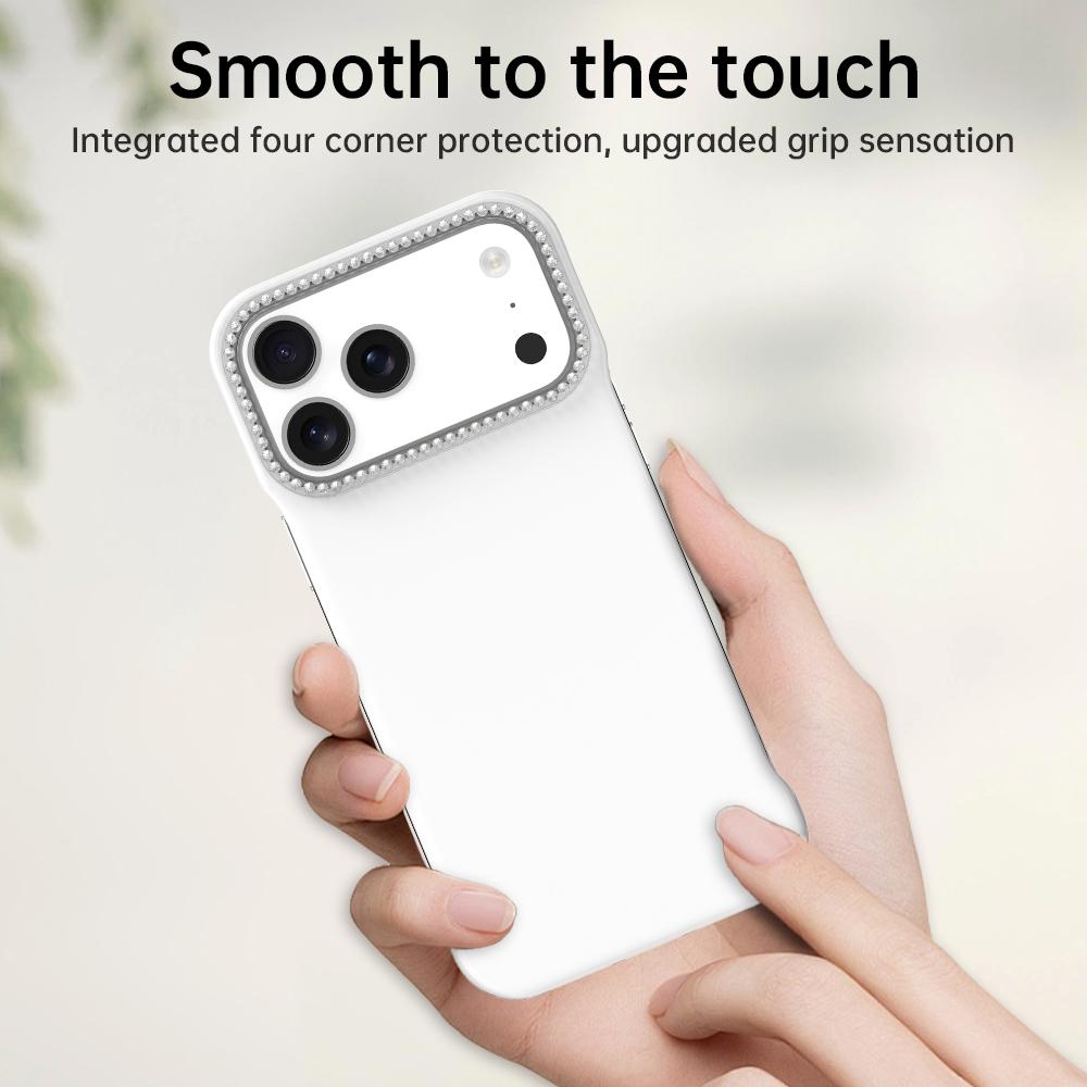 For iPhone 18 Pro / 17 Pro Candy Diamond Half-frame Frosted PC Hybrid TPU Phone Case - White - EDA009772823A