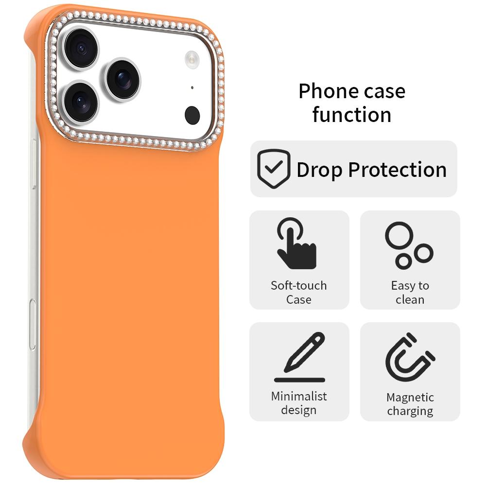 For iPhone 18 Pro / 17 Pro Candy Diamond Half-frame Frosted PC Hybrid TPU Phone Case - Orange - EDA009772823B