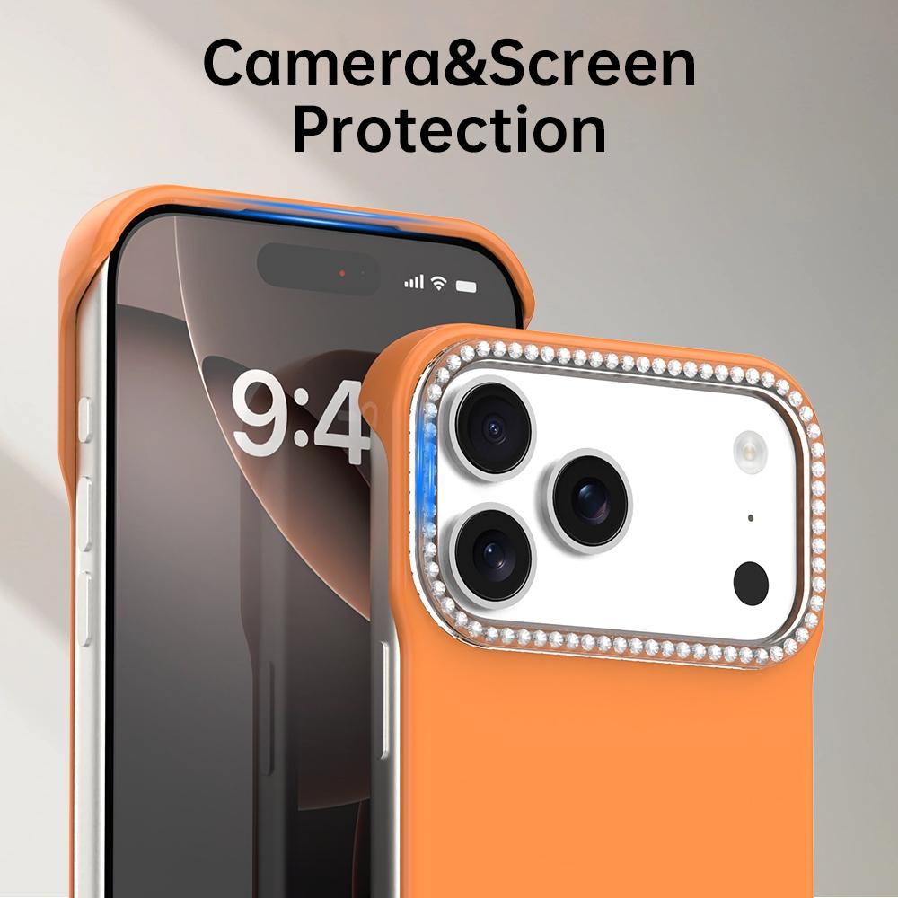 For iPhone 18 Pro / 17 Pro Candy Diamond Half-frame Frosted PC Hybrid TPU Phone Case - Orange - EDA009772823B