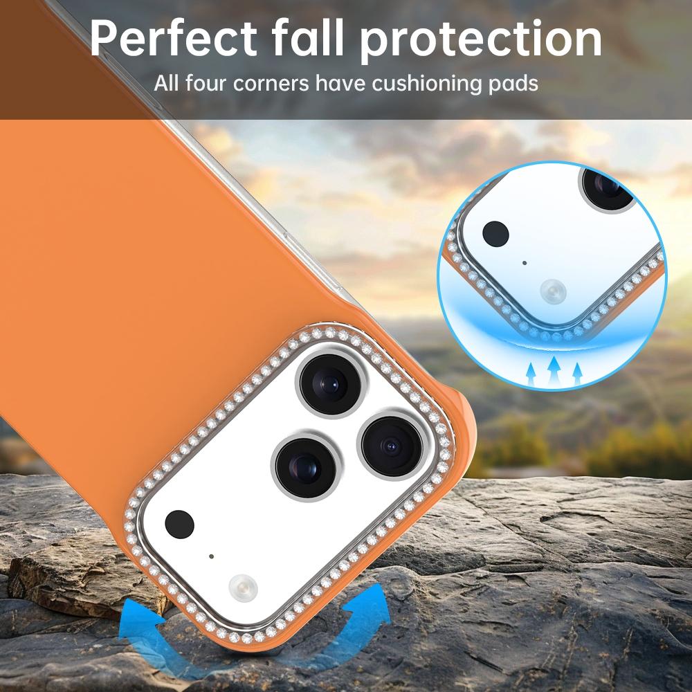 For iPhone 18 Pro / 17 Pro Candy Diamond Half-frame Frosted PC Hybrid TPU Phone Case - Orange - EDA009772823B