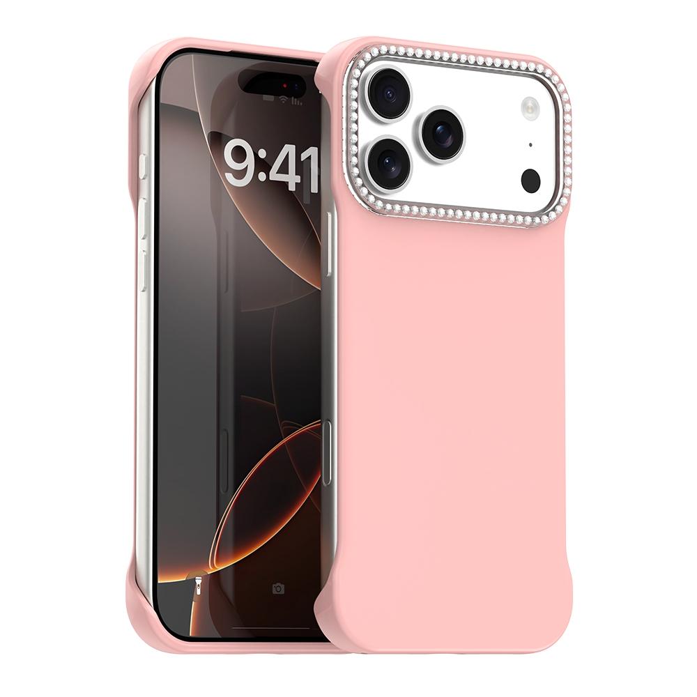 For iPhone 18 Pro / 17 Pro Candy Diamond Half-frame Frosted PC Hybrid TPU Phone Case - Pink - EDA009772823C