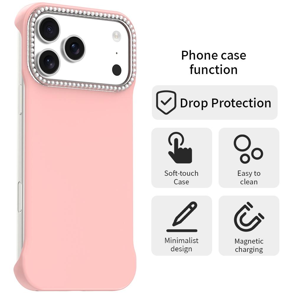 For iPhone 18 Pro / 17 Pro Candy Diamond Half-frame Frosted PC Hybrid TPU Phone Case - Pink - EDA009772823C