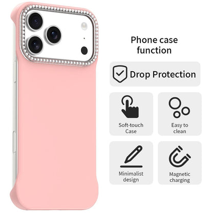 For iPhone 18 Pro / 17 Pro Candy Diamond Half-frame Frosted PC Hybrid TPU Phone Case - Pink - EDA009772823C