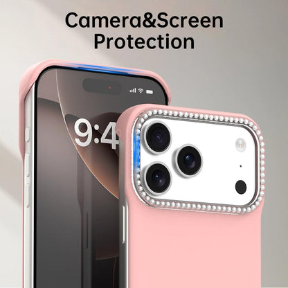For iPhone 18 Pro / 17 Pro Candy Diamond Half-frame Frosted PC Hybrid TPU Phone Case - Pink - EDA009772823C