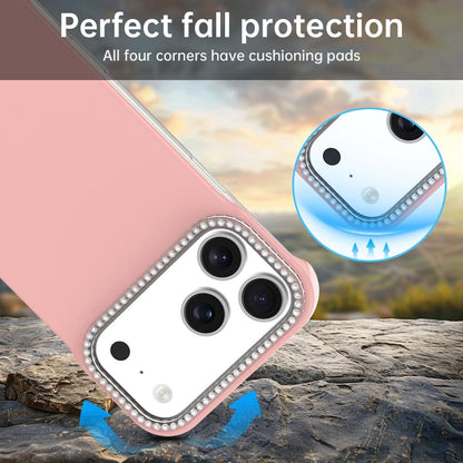 For iPhone 18 Pro / 17 Pro Candy Diamond Half-frame Frosted PC Hybrid TPU Phone Case - Pink - EDA009772823C