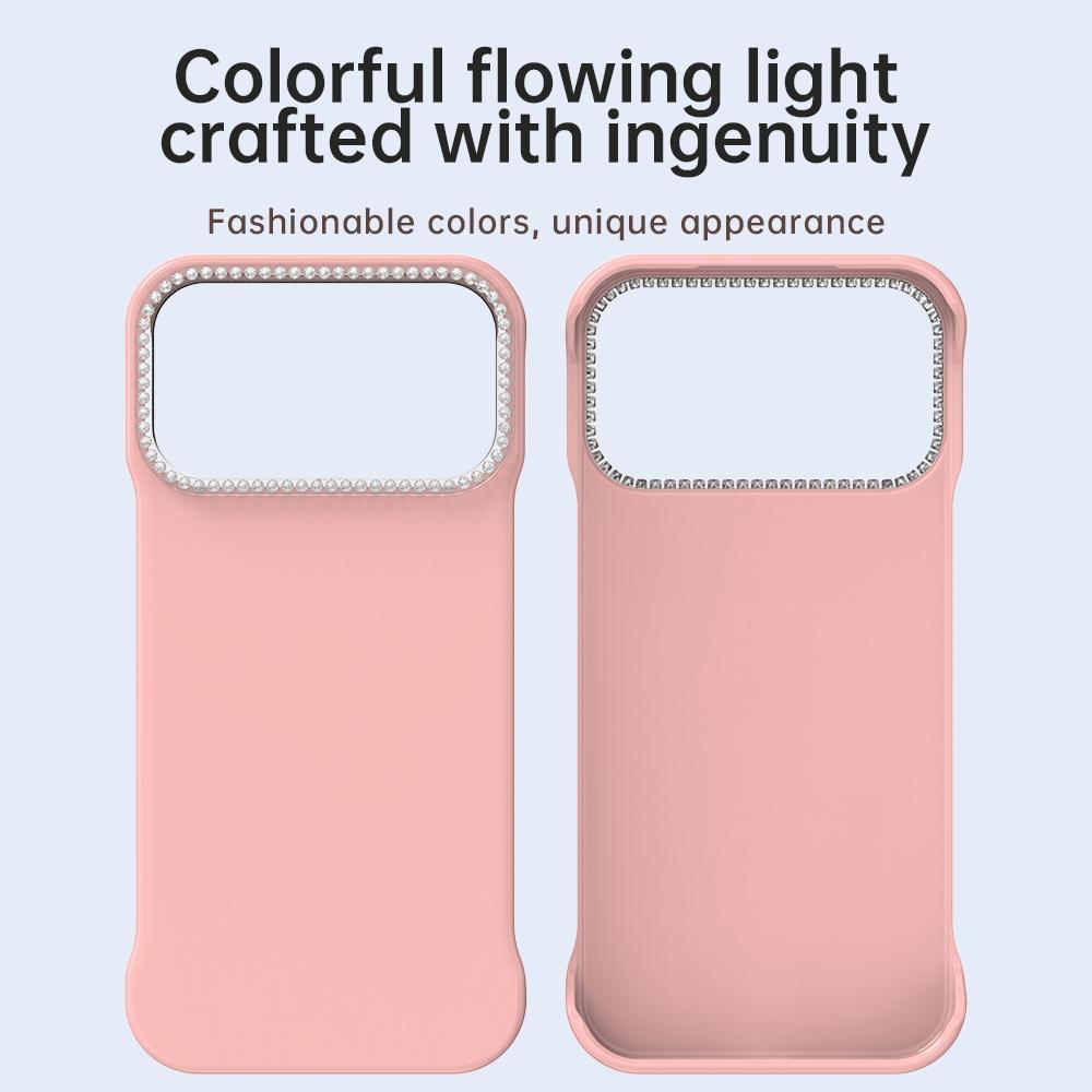 For iPhone 18 Pro / 17 Pro Candy Diamond Half-frame Frosted PC Hybrid TPU Phone Case - Pink - EDA009772823C