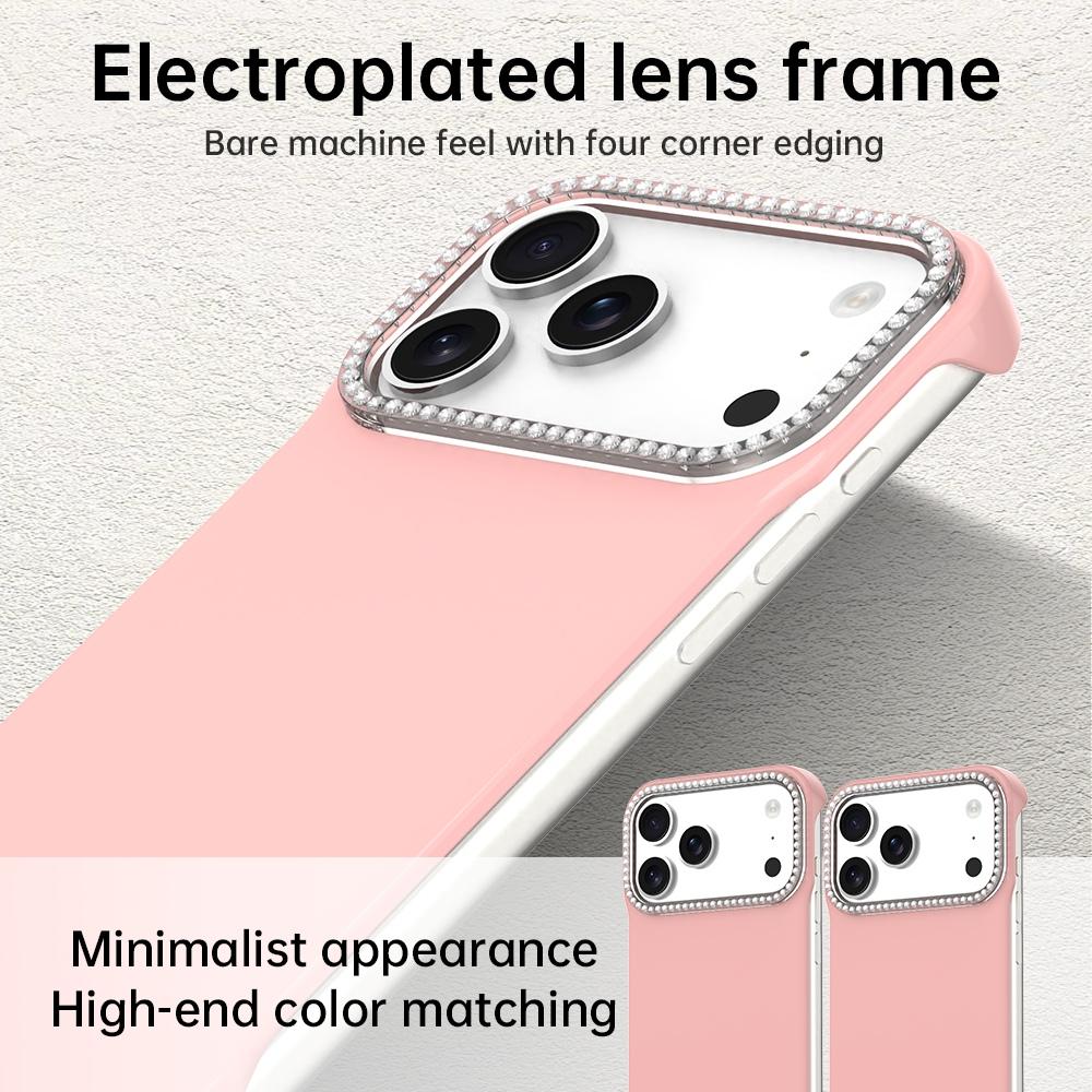 For iPhone 18 Pro / 17 Pro Candy Diamond Half-frame Frosted PC Hybrid TPU Phone Case - Pink - EDA009772823C
