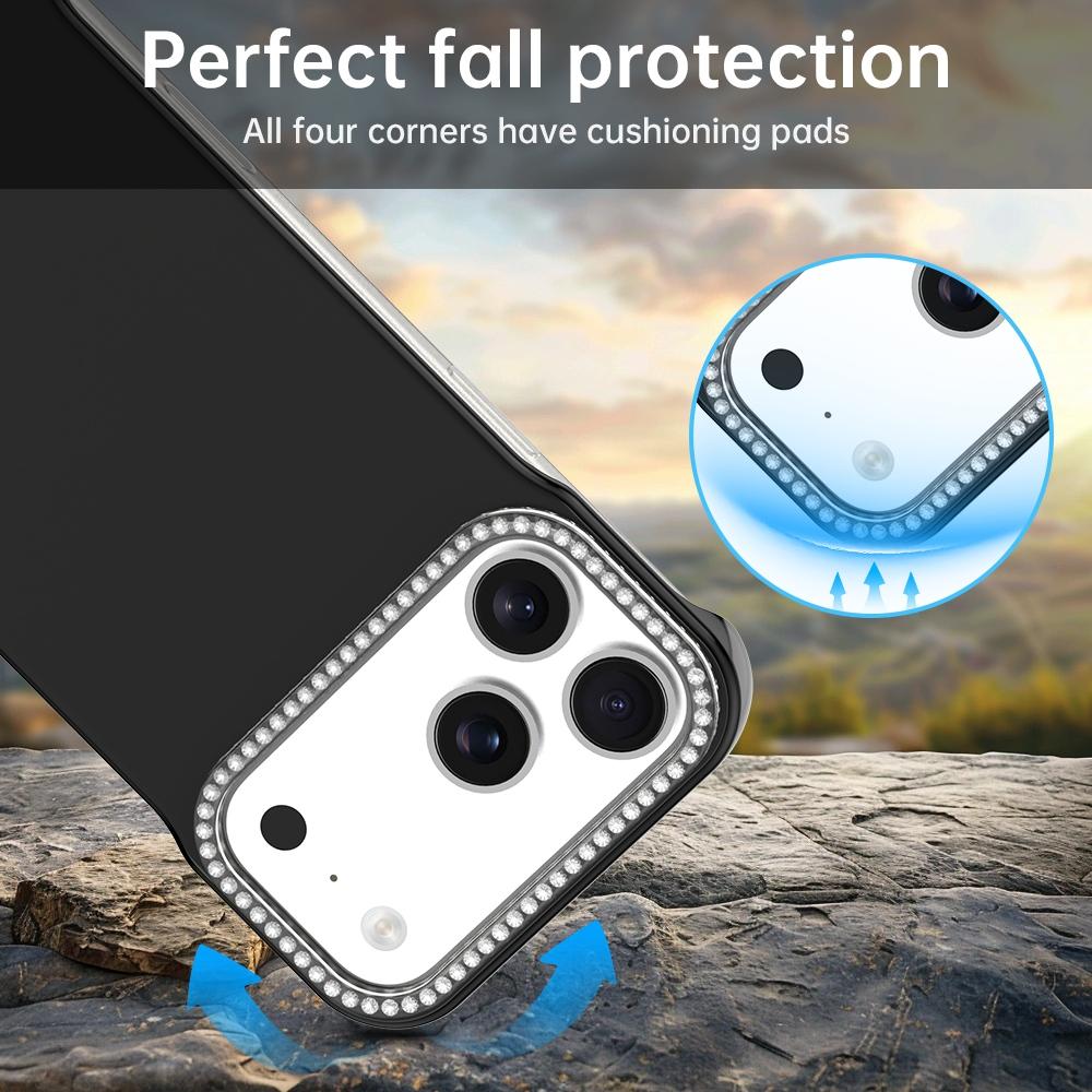 For iPhone 18 Pro / 17 Pro Candy Diamond Half-frame Frosted PC Hybrid TPU Phone Case - Black - EDA009772823D