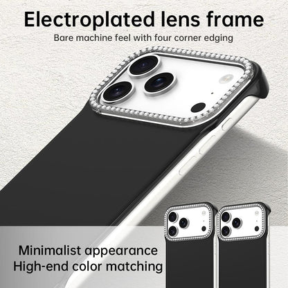 For iPhone 18 Pro / 17 Pro Candy Diamond Half-frame Frosted PC Hybrid TPU Phone Case - Black - EDA009772823D
