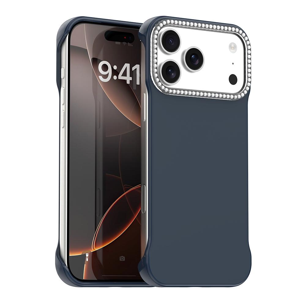 For iPhone 18 Pro / 17 Pro Candy Diamond Half-frame Frosted PC Hybrid TPU Phone Case - Blue - EDA009772823E