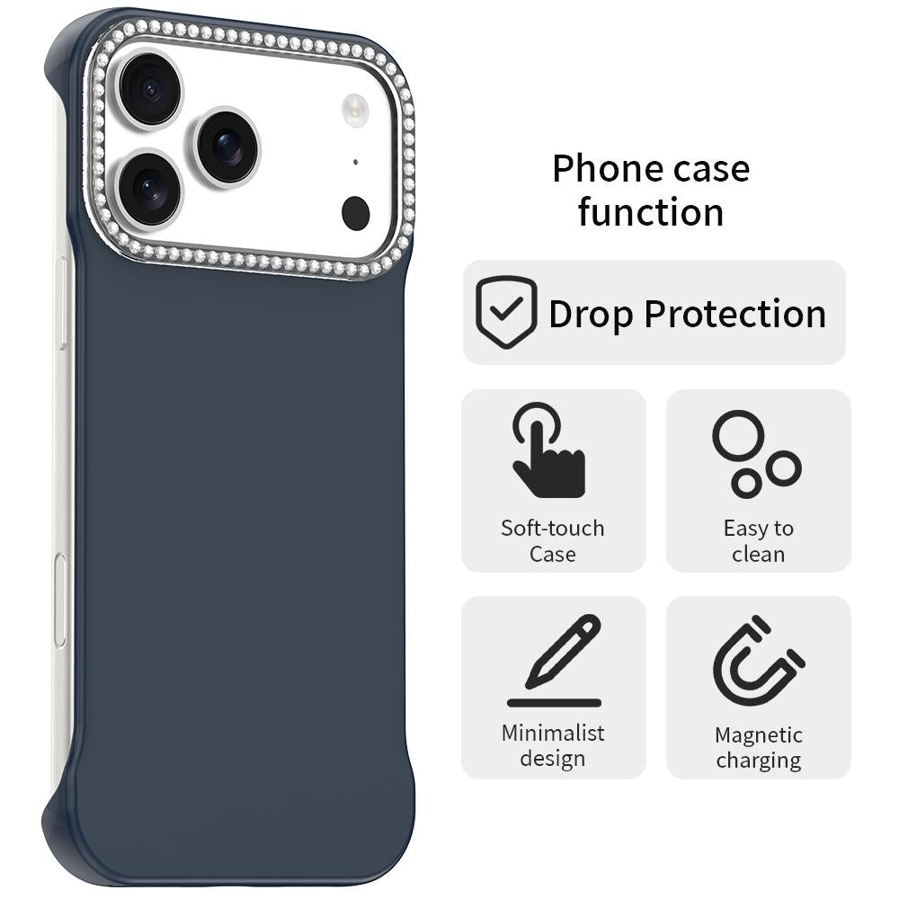 For iPhone 18 Pro / 17 Pro Candy Diamond Half-frame Frosted PC Hybrid TPU Phone Case - Blue - EDA009772823E