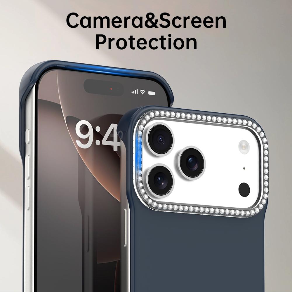 For iPhone 18 Pro / 17 Pro Candy Diamond Half-frame Frosted PC Hybrid TPU Phone Case - Blue - EDA009772823E