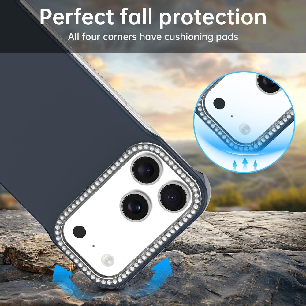 For iPhone 18 Pro / 17 Pro Candy Diamond Half-frame Frosted PC Hybrid TPU Phone Case - Blue - EDA009772823E