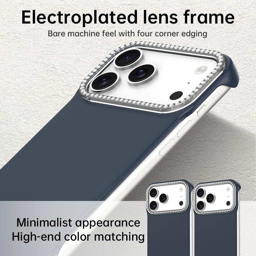 For iPhone 18 Pro / 17 Pro Candy Diamond Half-frame Frosted PC Hybrid TPU Phone Case - Blue - EDA009772823E