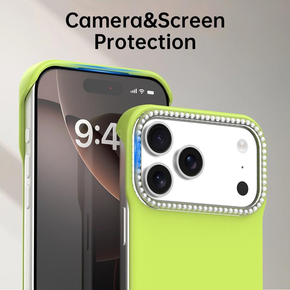 For iPhone 18 Pro / 17 Pro Candy Diamond Half-frame Frosted PC Hybrid TPU Phone Case - Green - EDA009772823F