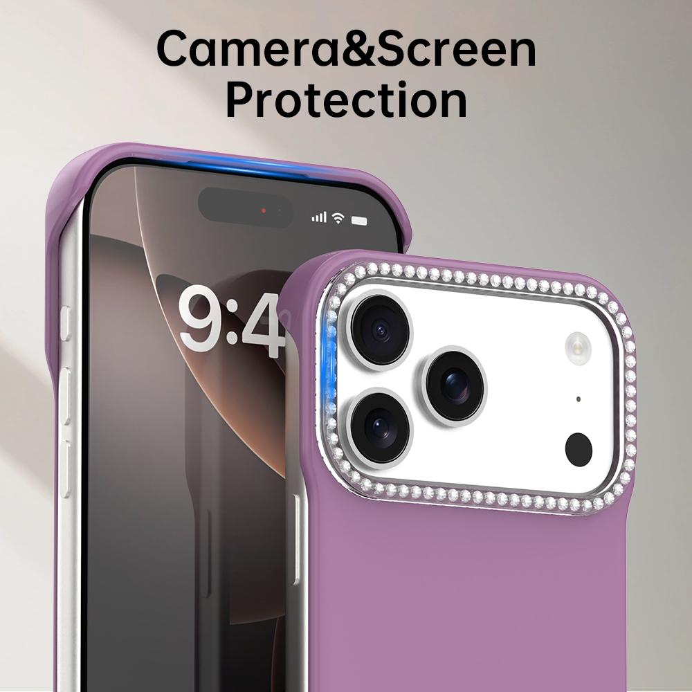 For iPhone 18 Pro / 17 Pro Candy Diamond Half-frame Frosted PC Hybrid TPU Phone Case - Purple - EDA009772823G