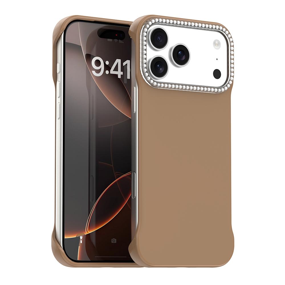 For iPhone 18 Pro / 17 Pro Candy Diamond Half-frame Frosted PC Hybrid TPU Phone Case - Brown - EDA009772823H