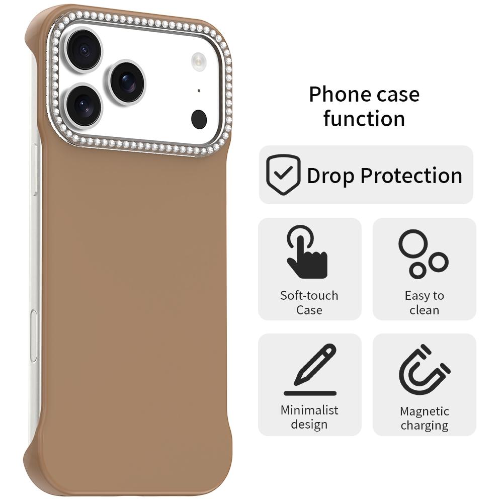 For iPhone 18 Pro / 17 Pro Candy Diamond Half-frame Frosted PC Hybrid TPU Phone Case - Brown - EDA009772823H