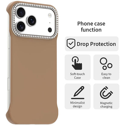 For iPhone 18 Pro / 17 Pro Candy Diamond Half-frame Frosted PC Hybrid TPU Phone Case - Brown - EDA009772823H