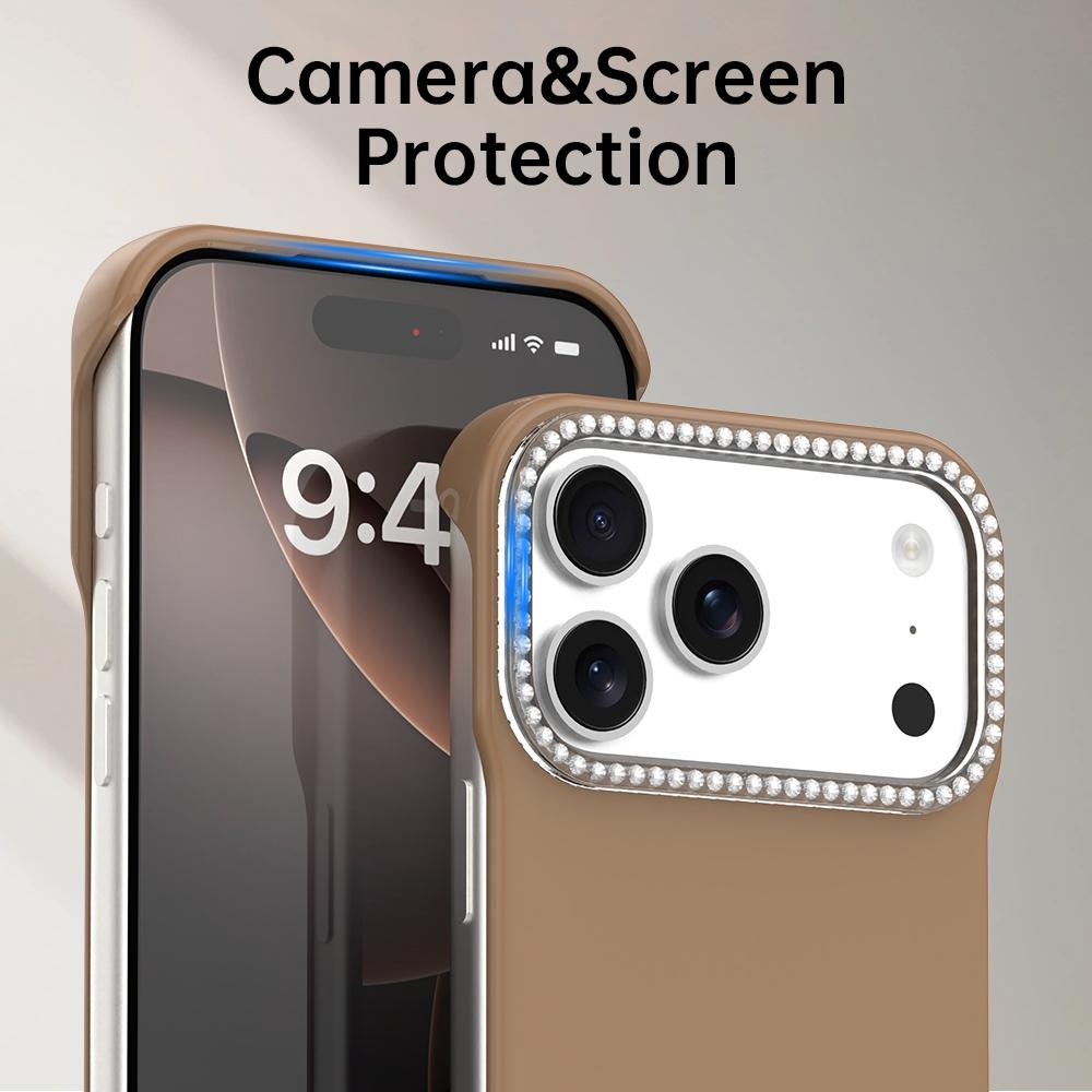For iPhone 18 Pro / 17 Pro Candy Diamond Half-frame Frosted PC Hybrid TPU Phone Case - Brown - EDA009772823H