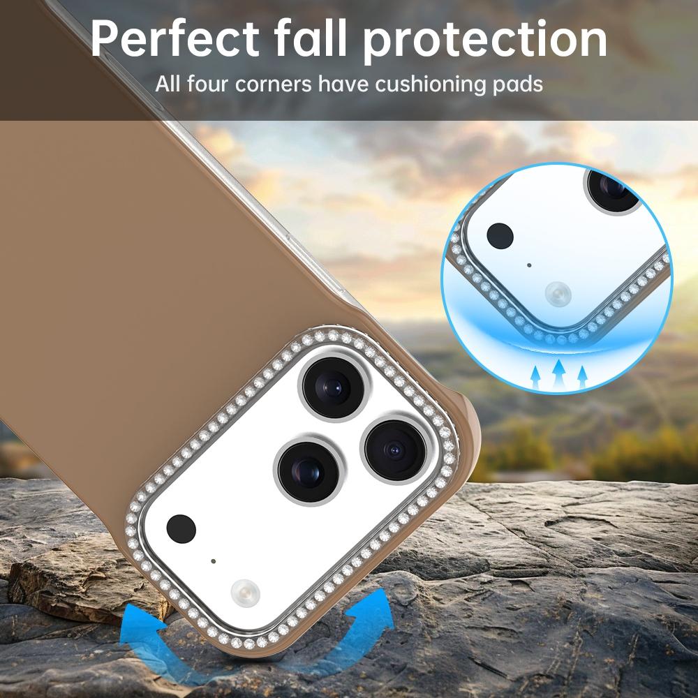 For iPhone 18 Pro / 17 Pro Candy Diamond Half-frame Frosted PC Hybrid TPU Phone Case - Brown - EDA009772823H