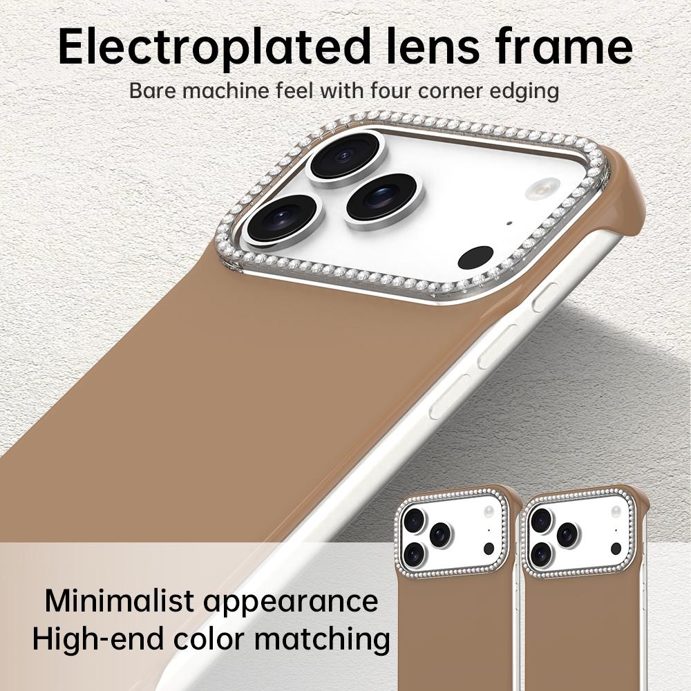 For iPhone 18 Pro / 17 Pro Candy Diamond Half-frame Frosted PC Hybrid TPU Phone Case - Brown - EDA009772823H