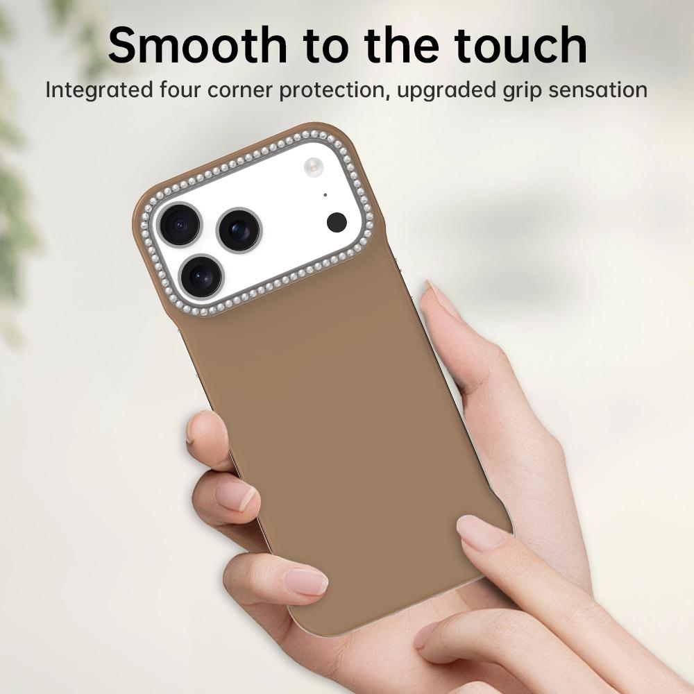 For iPhone 18 Pro / 17 Pro Candy Diamond Half-frame Frosted PC Hybrid TPU Phone Case - Brown - EDA009772823H