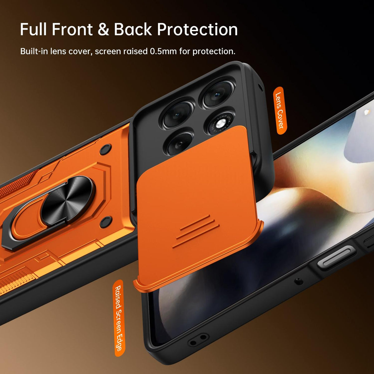 For Motorola Moto G57 Power / G67 Power Nanshan Armor Sliding Camshield Ring Holder Phone Case - Orange - EDA009772906A