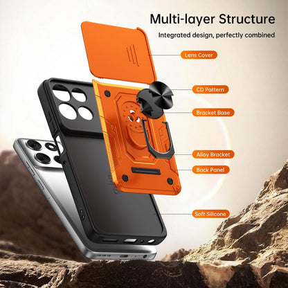 For Motorola Moto G57 Power / G67 Power Nanshan Armor Sliding Camshield Ring Holder Phone Case - Orange - EDA009772906A