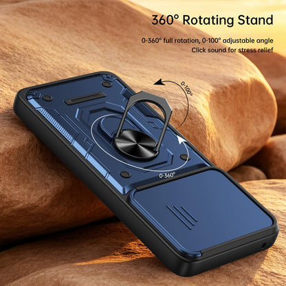 For Motorola Moto G57 Power / G67 Power Nanshan Armor Sliding Camshield Ring Holder Phone Case - Blue - EDA009772906B