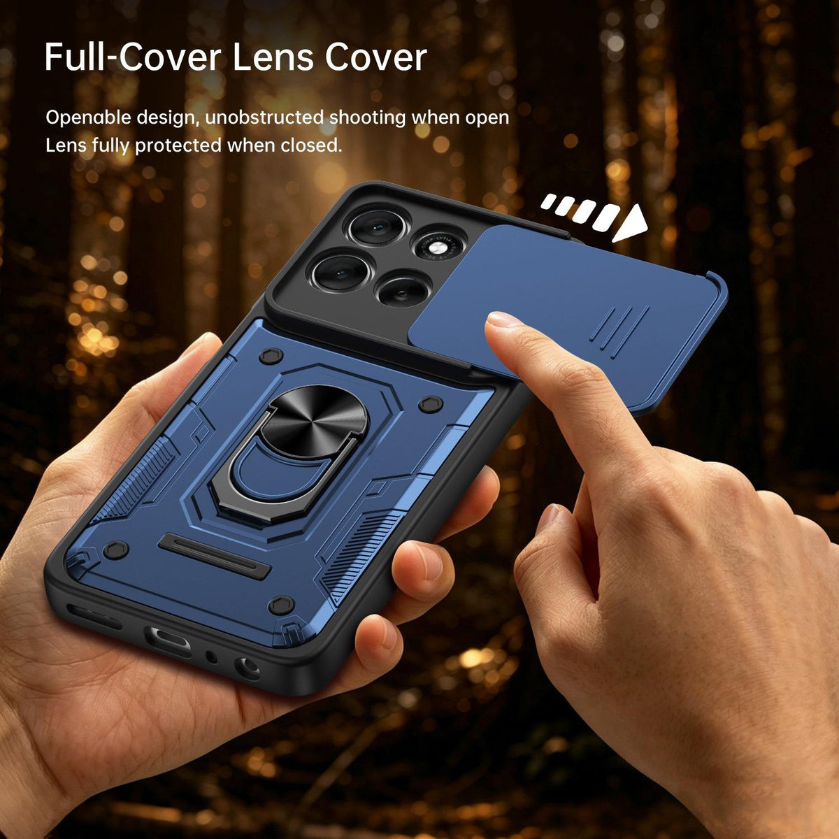 For Motorola Moto G57 Power / G67 Power Nanshan Armor Sliding Camshield Ring Holder Phone Case - Blue - EDA009772906B